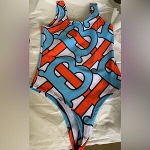 Vibrant Blue and Red Kids Swim One Piece